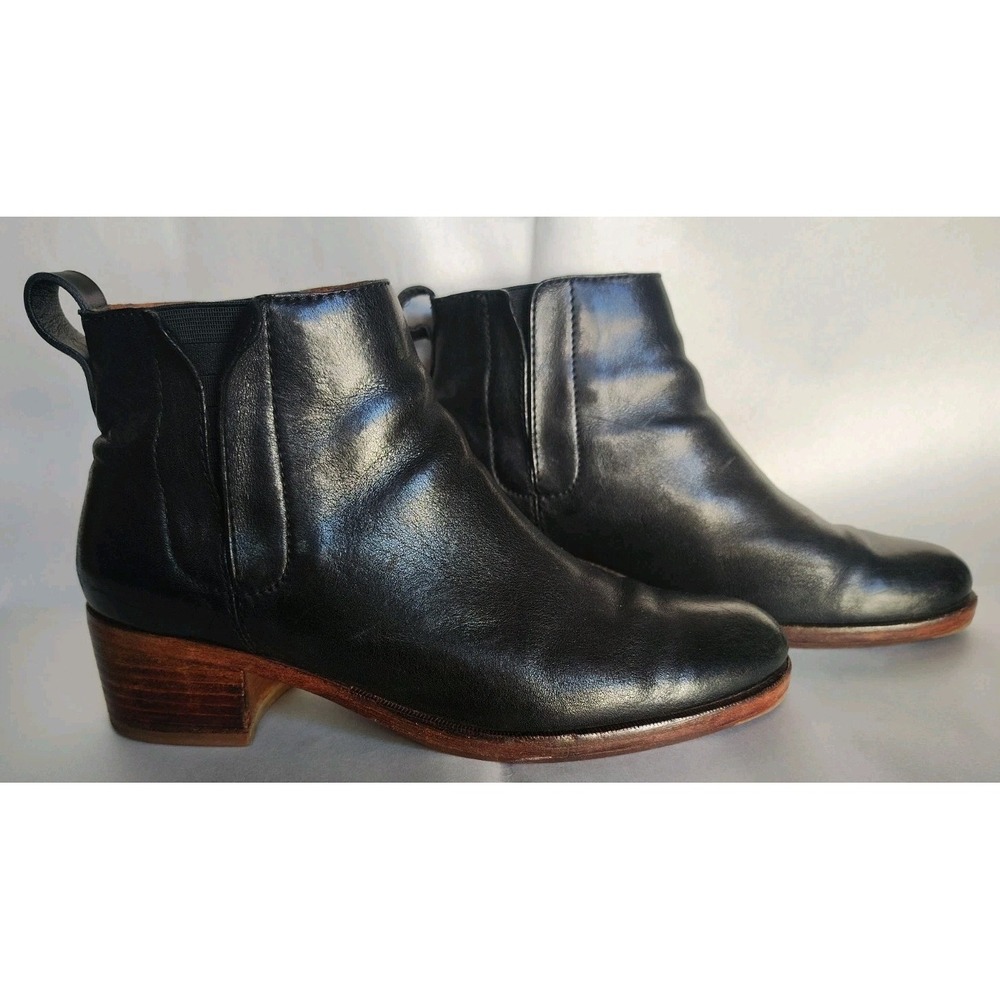 Kork-Ease Mindo Ankle Boots Women's 9 Black Leather Block Heel Chelsea Booties